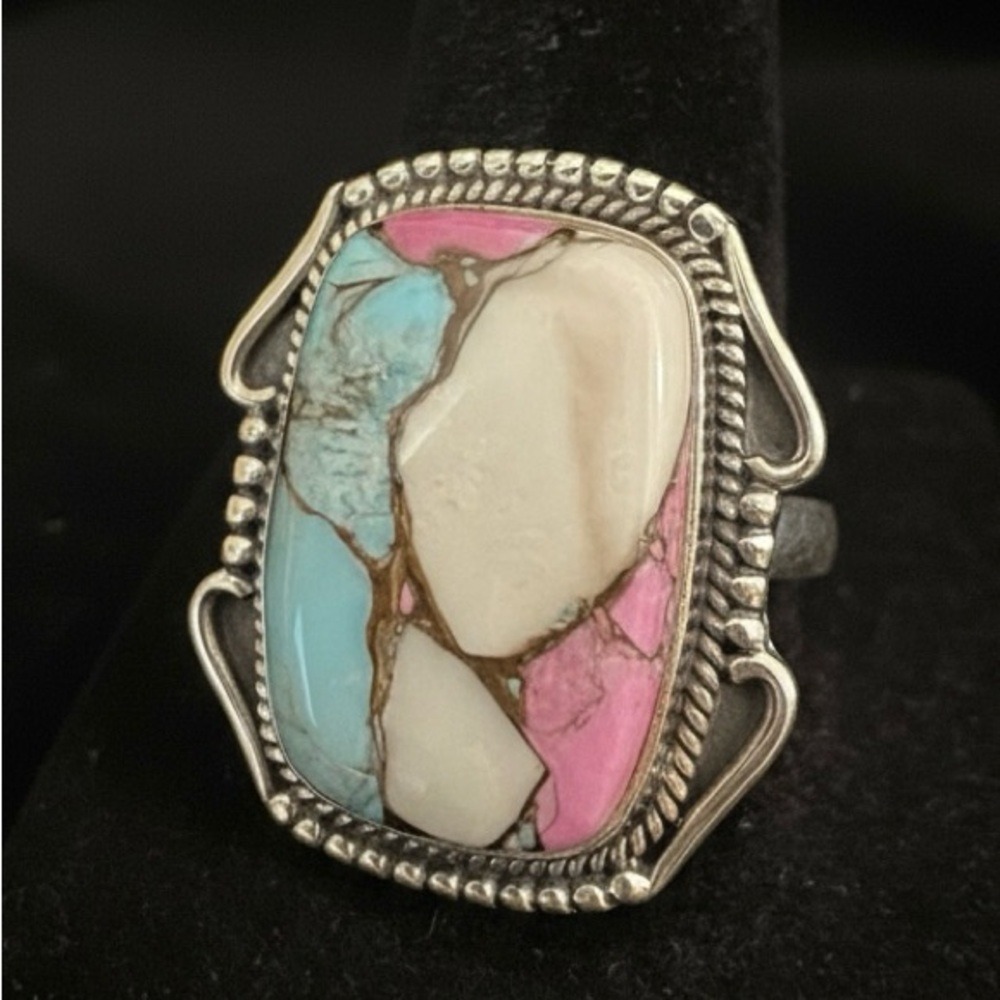 Sterling Silver Ring with cotton candy Turquoise Stone - Picture 3 of 10